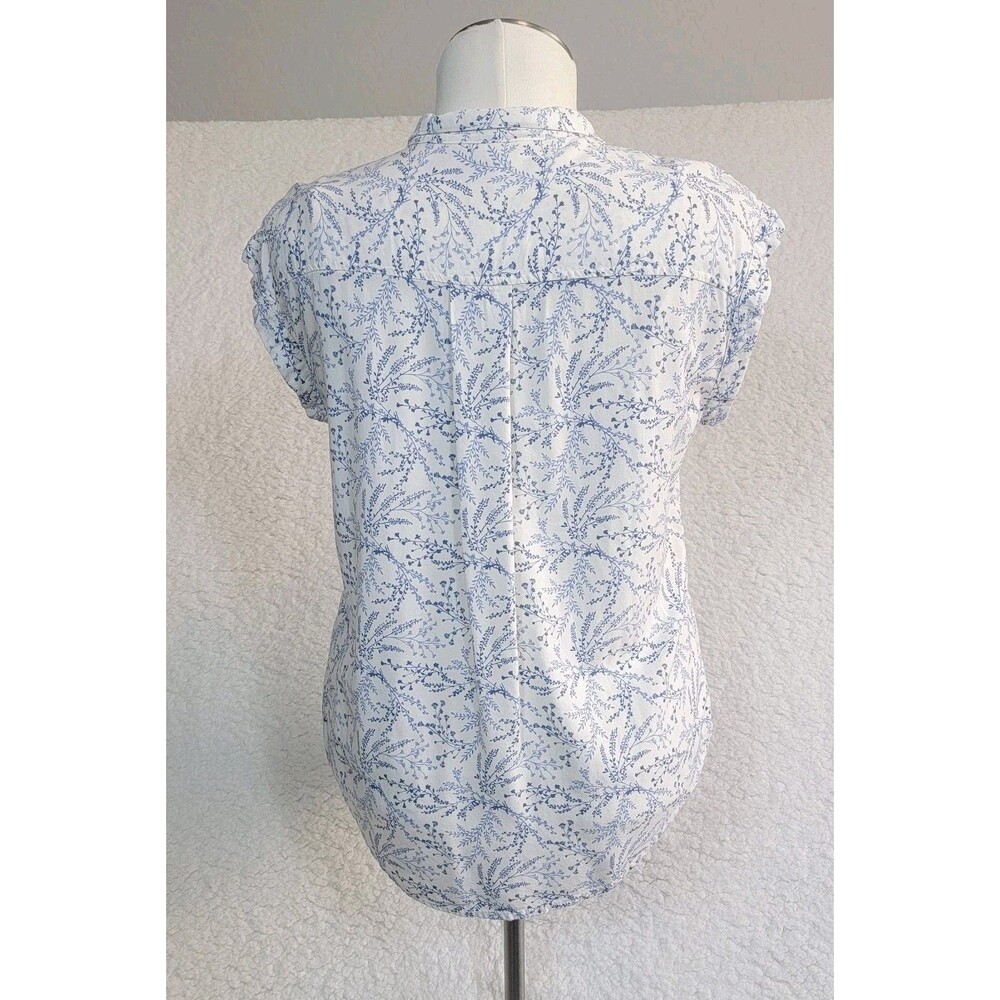 Jachs Girlfriend Womens Medium Blue Floral Design Roll Short Sleeve, Cottagecore - Picture 2 of 7